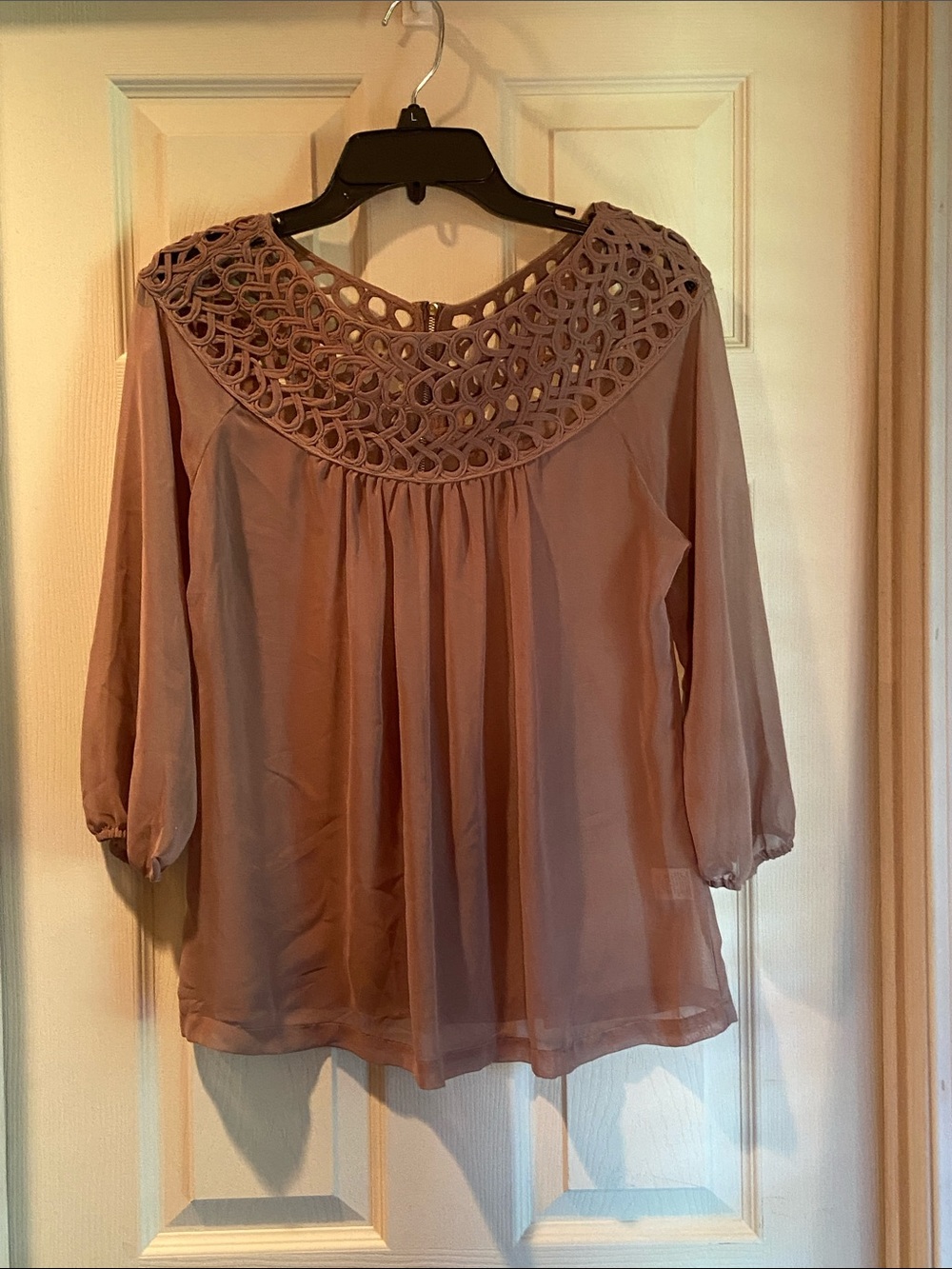 Umgee Mauve Crochet Yoke Blouse